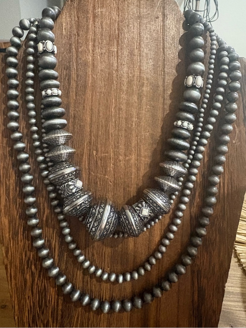 Multi-Strand Silver faux Navajo Beaded Statement Necklaces - Women's Jewelry